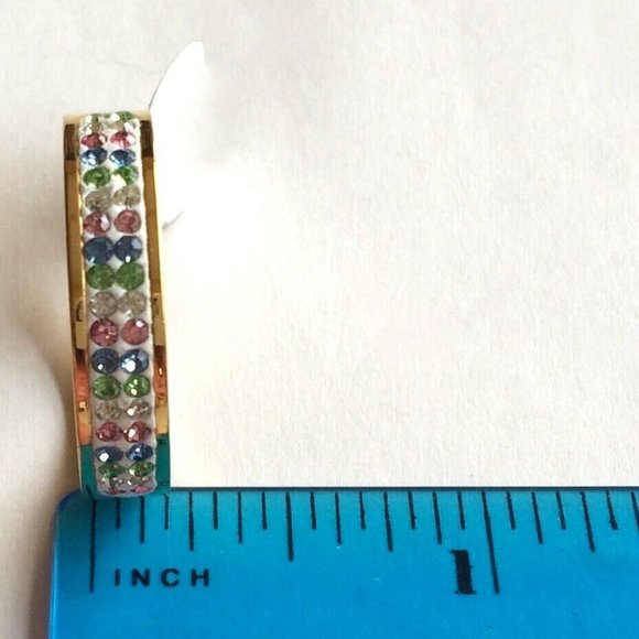 Gold Eternity Band Ring Size 6 8 9 10 11 Pink Blue Green Plated Stackable - Picture 8 of 10